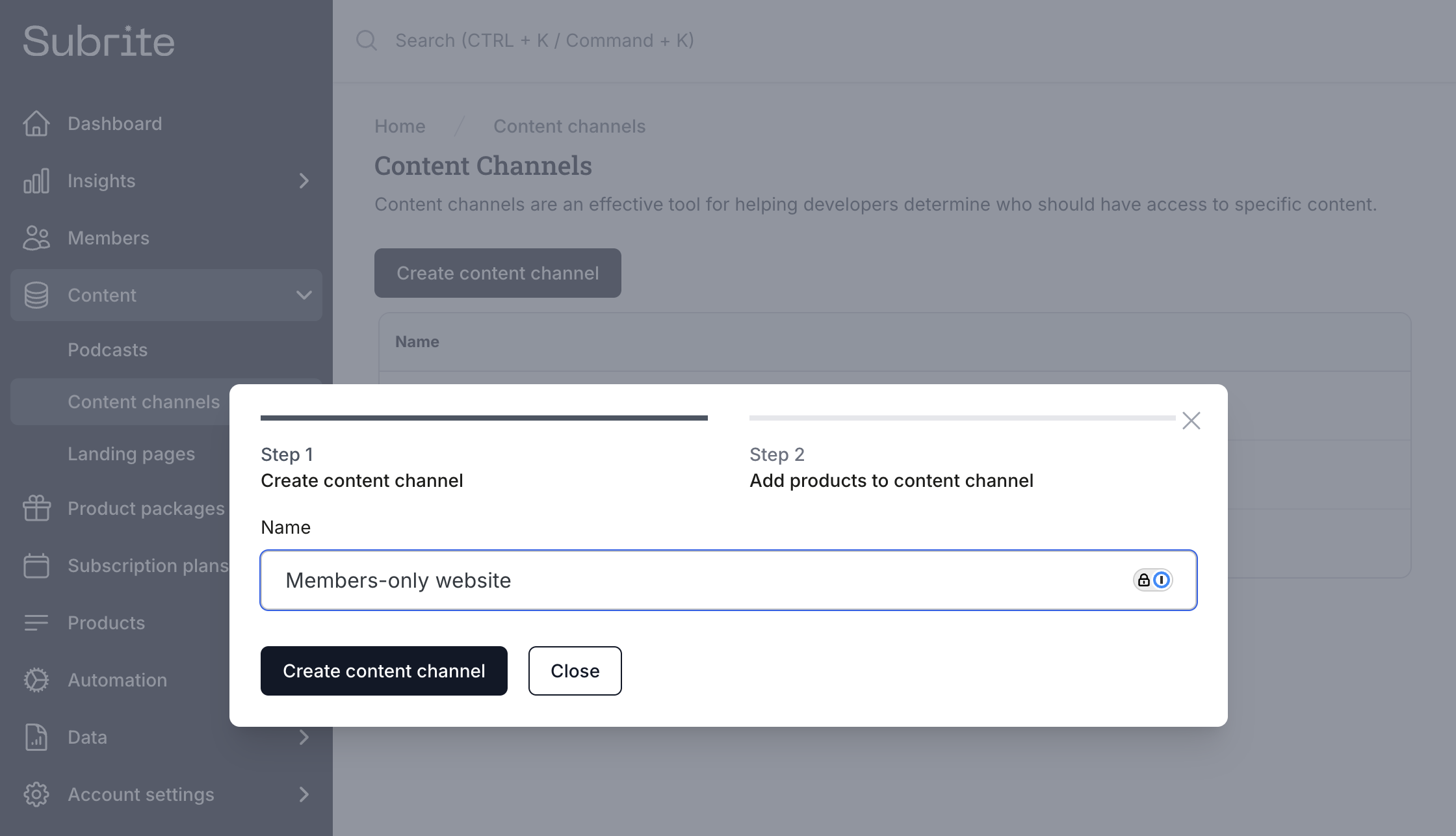 Create Content Channel - info