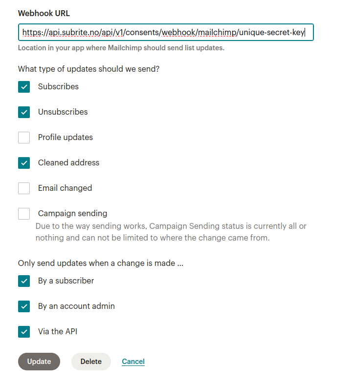 Create webhook in mailchimp